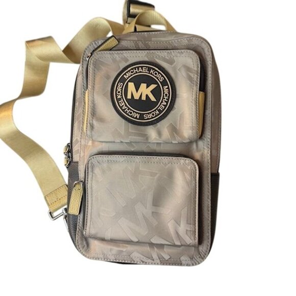 Michael Kors MK Logo Beige Crossbody Bag